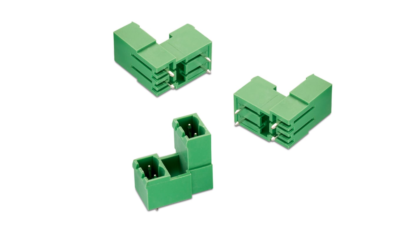 Conector macho para PCB Ángulo recto Wurth Elektronik serie WR-TBL de 6 vías, 2 filas, paso 5.08mm, para soldar,