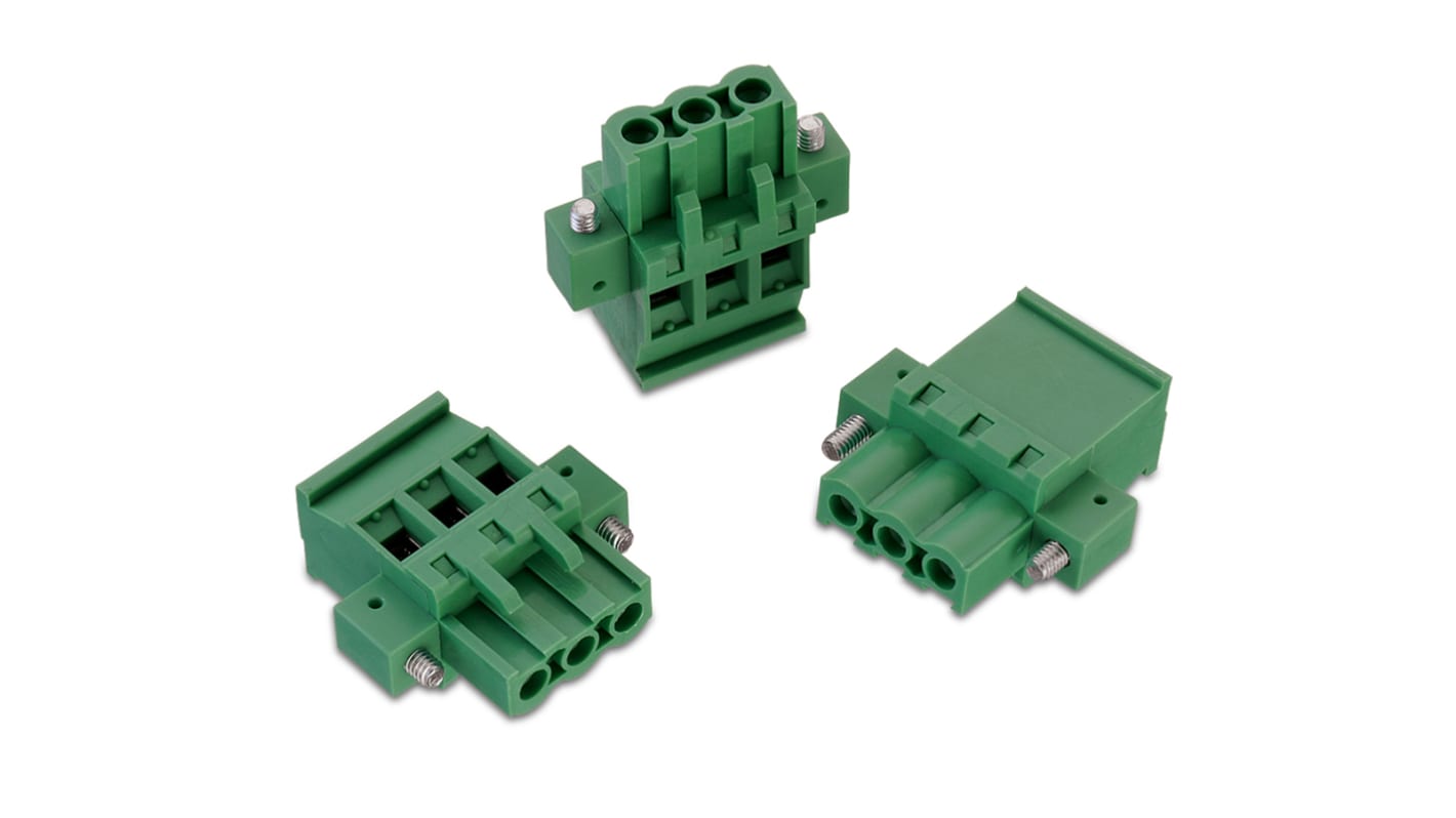 Borne para PCB Wurth Elektronik de 2 vías , paso 5.08mm, 15A, de color Verde, montaje de cable, terminación Soldador