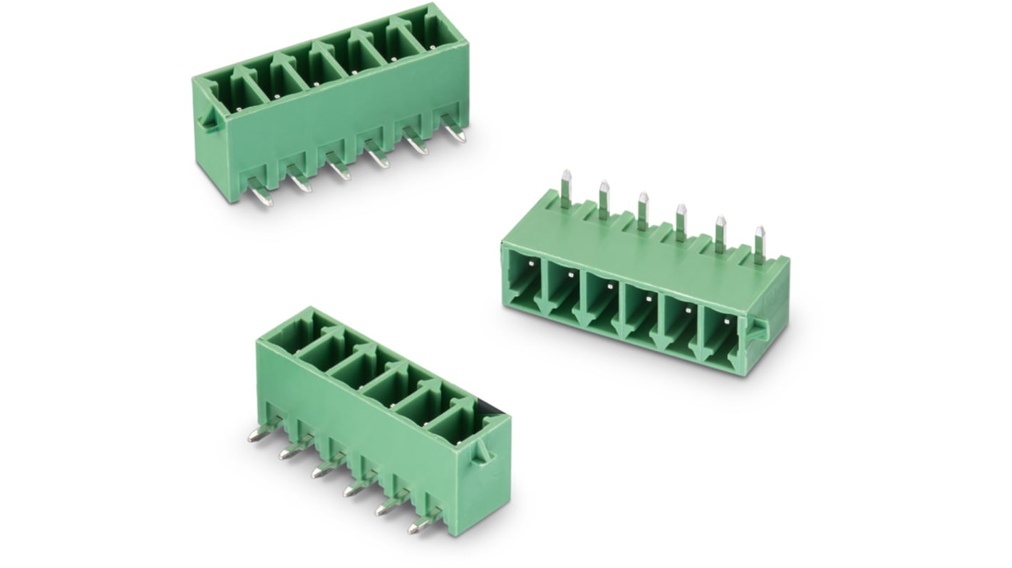 Borne para PCB Wurth Elektronik de 2 vías , paso 3.81mm, 12A, de color Verde, montaje Montaje en orificio pasante,