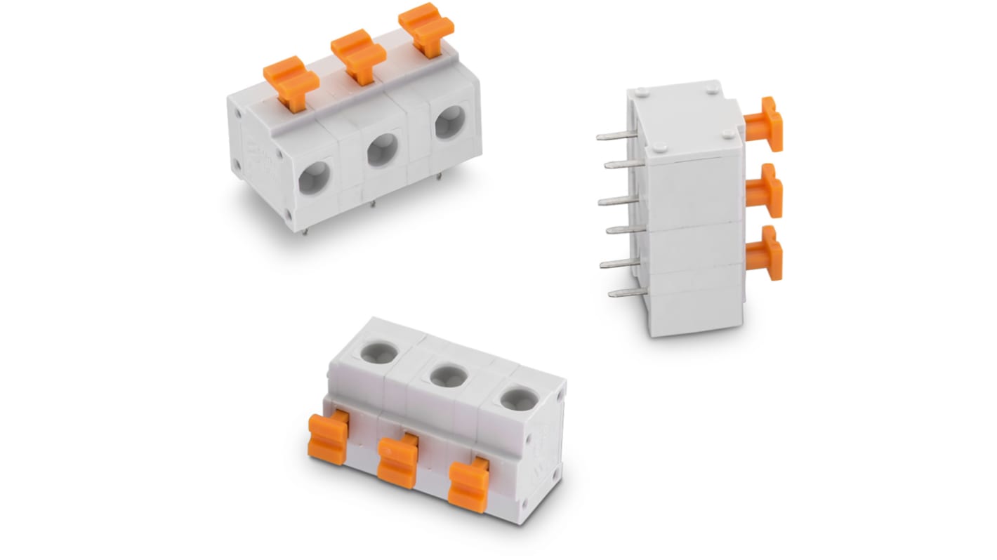 Borne para PCB Wurth Elektronik de 3 vías , paso 7.62mm, 10A, de color Gris, montaje Montaje en orificio pasante,