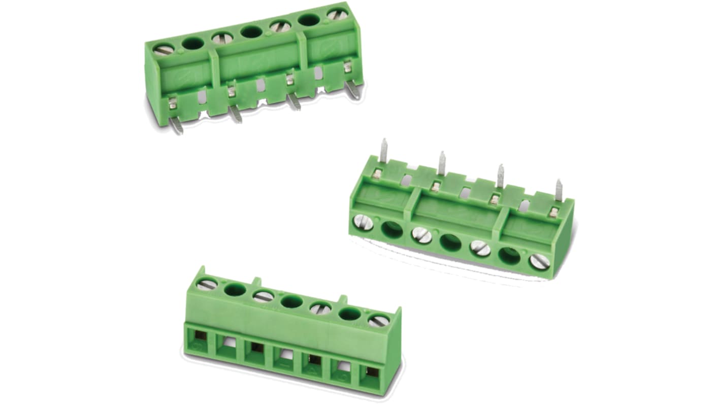 Borne para PCB Macho Wurth Elektronik de 8 vías , paso 7.62mm, 10A, de color Verde, montaje en PCB, terminación Soldador