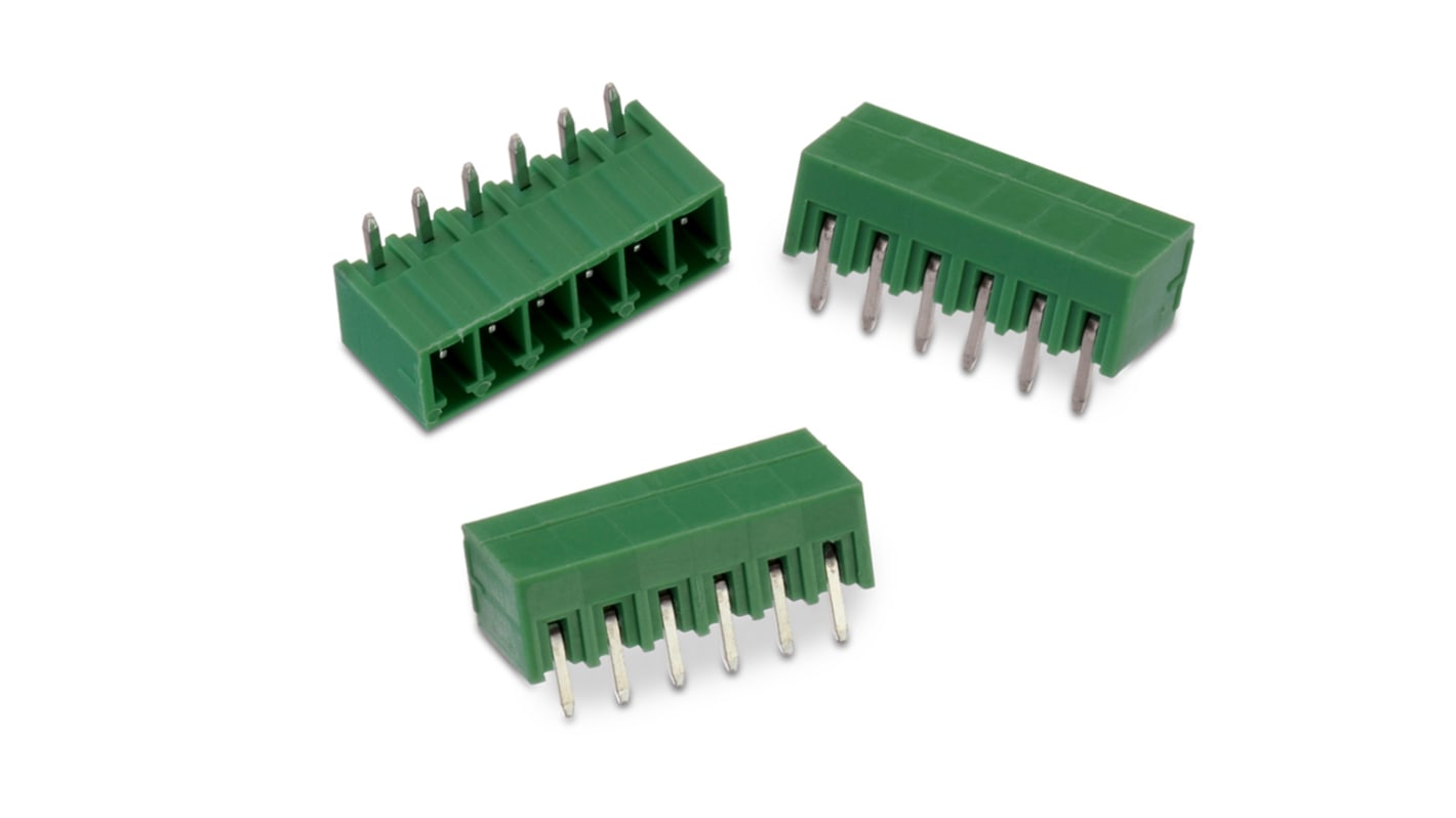 Conector macho para PCB Ángulo recto Wurth Elektronik serie WR-TBL de 7 vías, 1 fila, paso 3.5mm, para soldar, Montaje