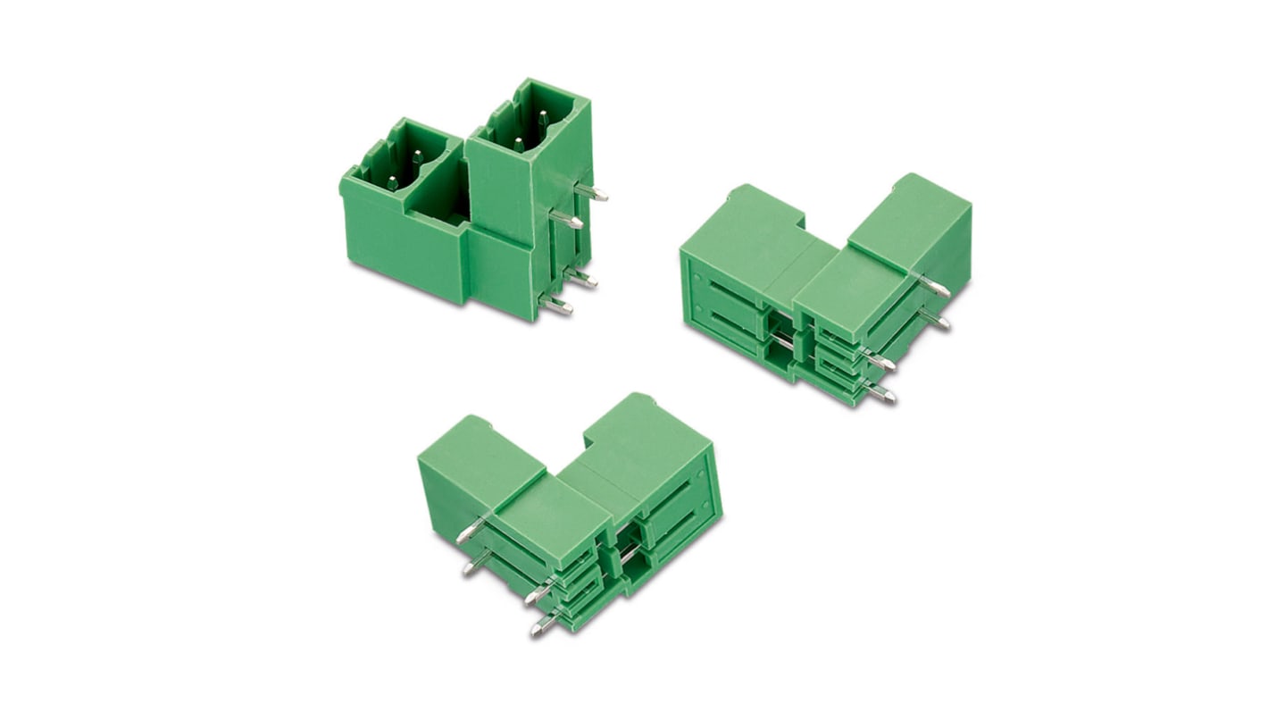 Conector macho para PCB Ángulo recto Wurth Elektronik serie WR-TBL de 4 vías, 2 filas, paso 5.08mm, para soldar,