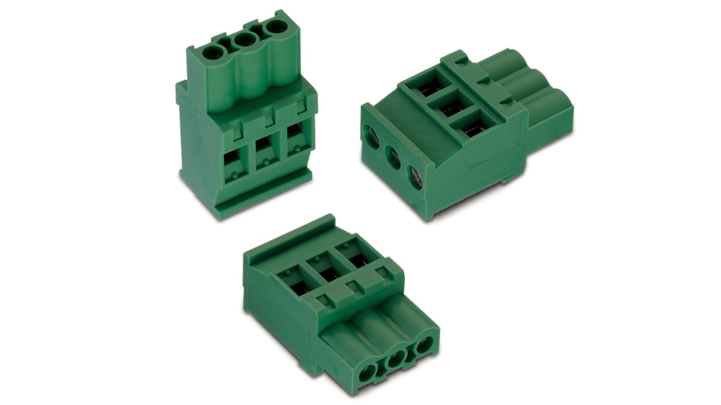 Borne para PCB Wurth Elektronik de 8 vías , paso 5.08mm, 15A, de color Verde, montaje de cable, terminación Soldador