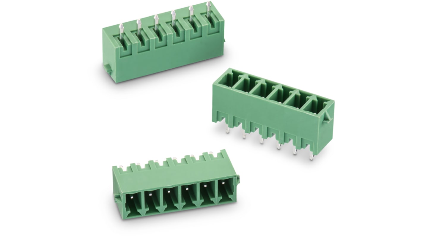 Borne para PCB Wurth Elektronik de 12 vías , paso 3.81mm, 12A, de color Verde, montaje Montaje en orificio pasante,