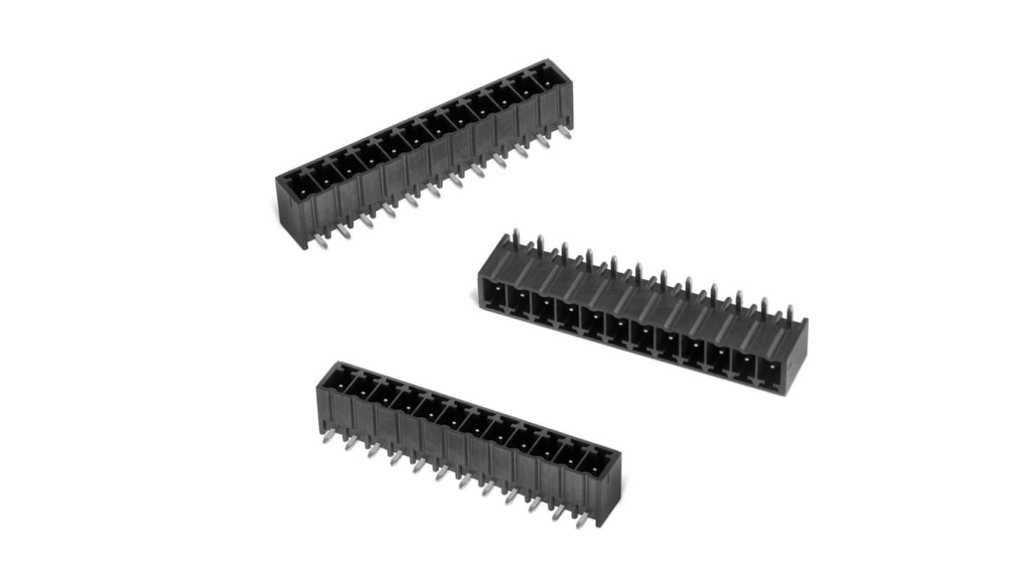Borne para PCB Macho Wurth Elektronik de 6 vías , paso 3.81mm, 10A, de color Negro, montaje en PCB, terminación Soldador