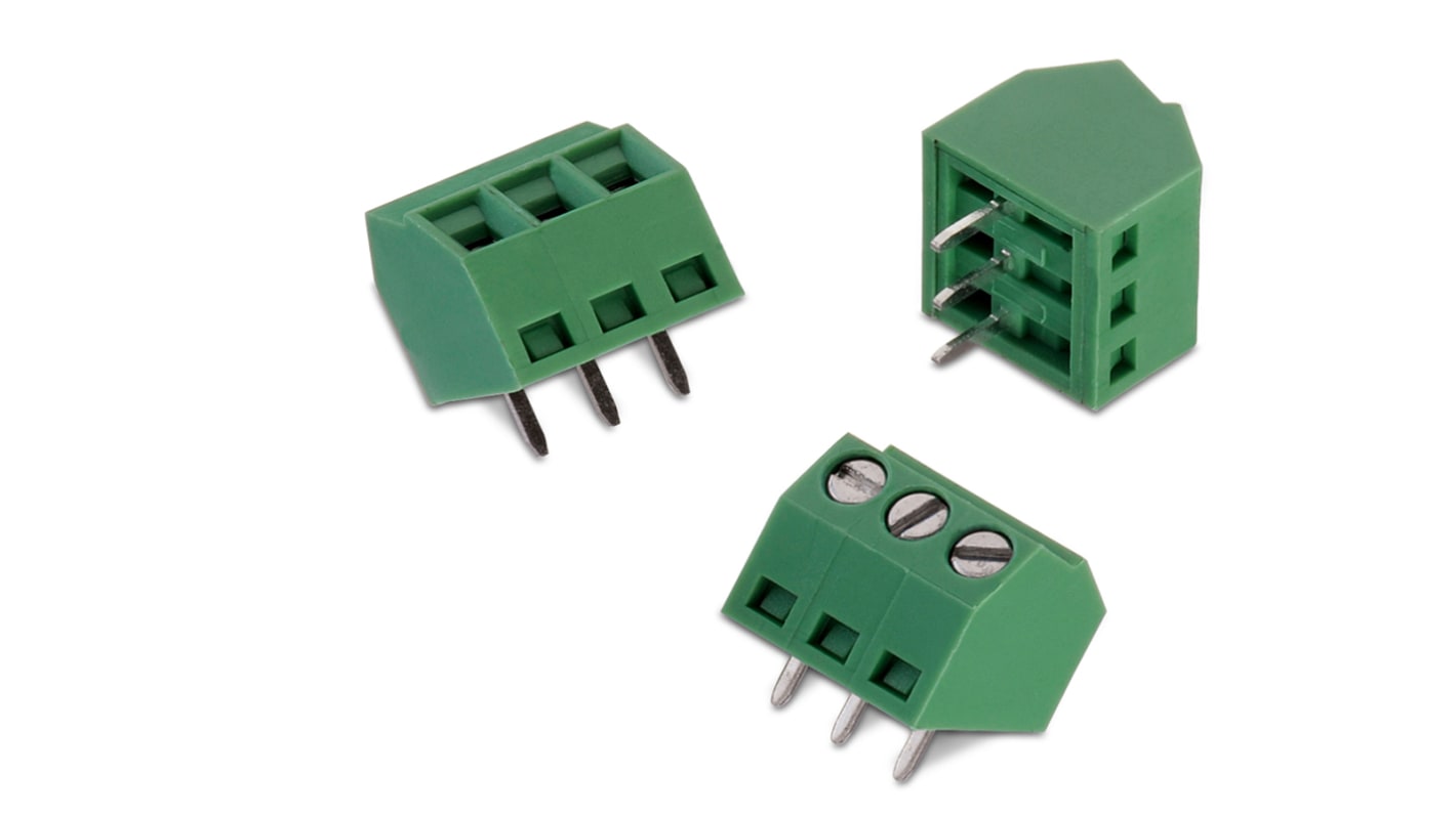 Borne para PCB Wurth Elektronik de 6 vías , paso 3.5mm, 10A, de color Verde, montaje Montaje en orificio pasante,