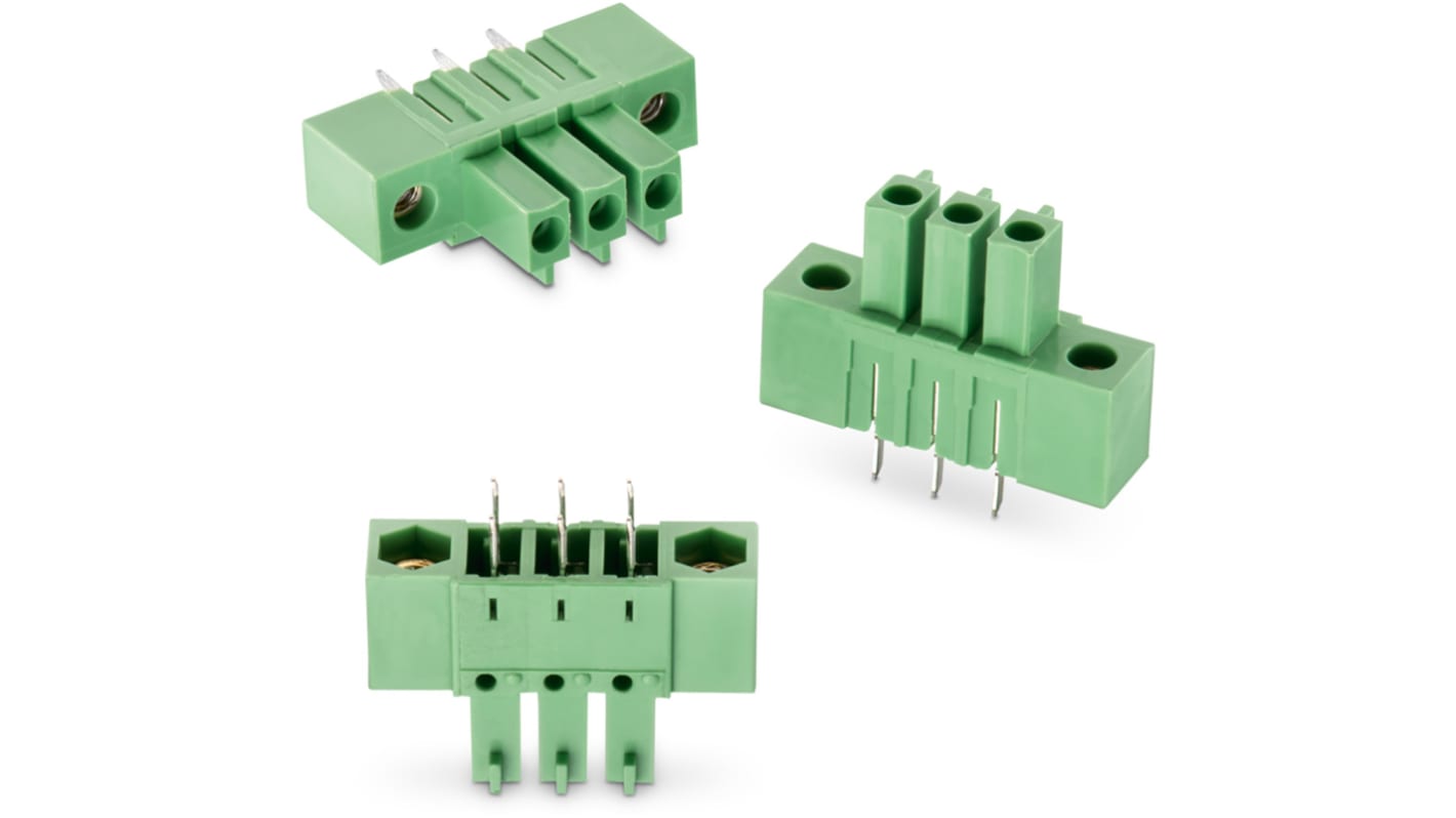 Borne para PCB Wurth Elektronik de 12 vías , paso 3.81mm, 8A, de color Verde, montaje Montaje en orificio pasante,