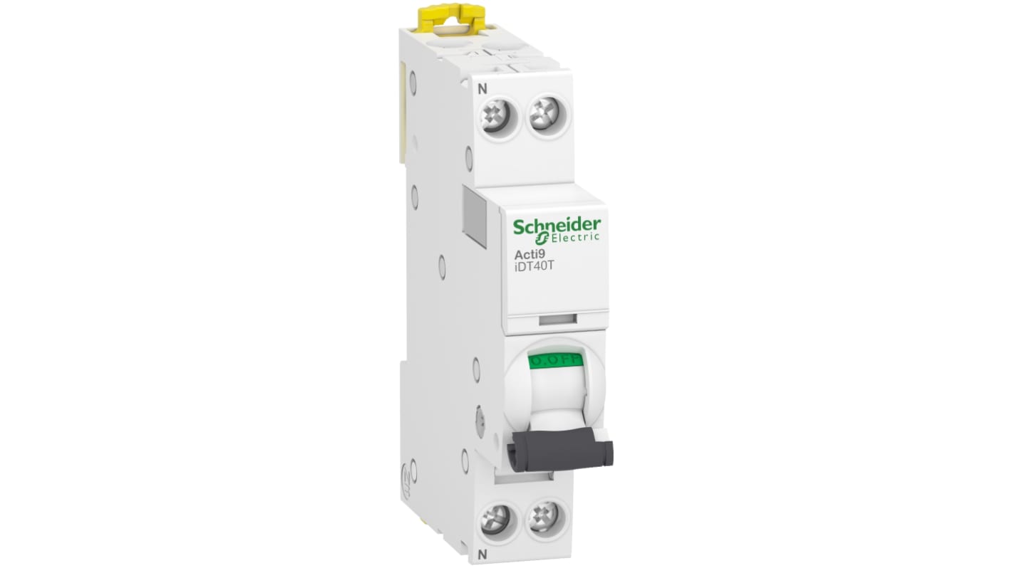 Schneider Electric Acti 9 Acti9 iDT40T MCB, 1P+N, 16A Curve C, 230V AC, 6 kA Breaking Capacity