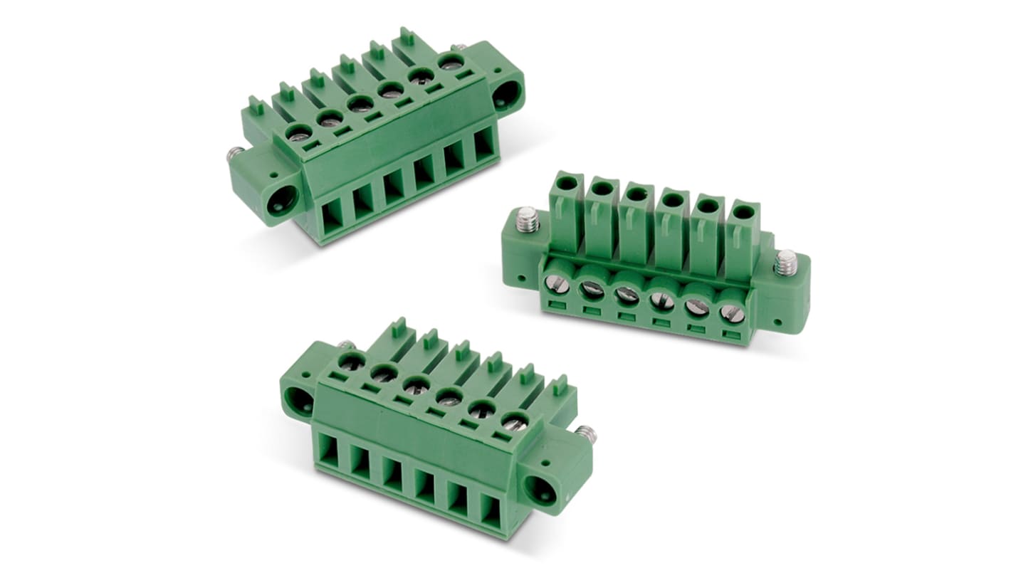 Borne para PCB Wurth Elektronik de 2 vías , paso 3.81mm, 10A, de color Verde, montaje de cable, terminación Soldador