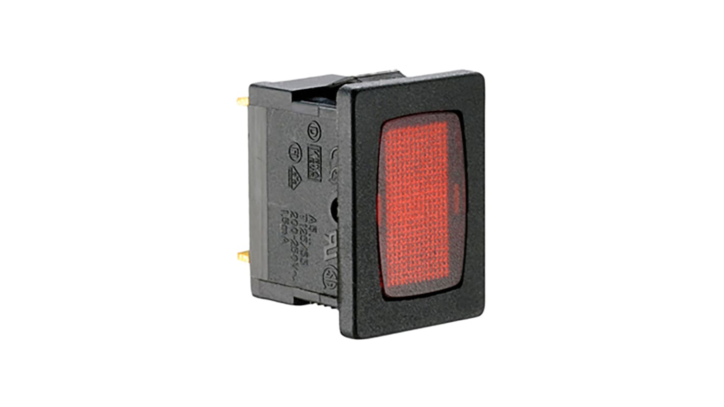 Molveno A5 Series Red Neon Panel Mount Indicator, 200 → 250V ac, 13 x 19mm Mounting Hole Size