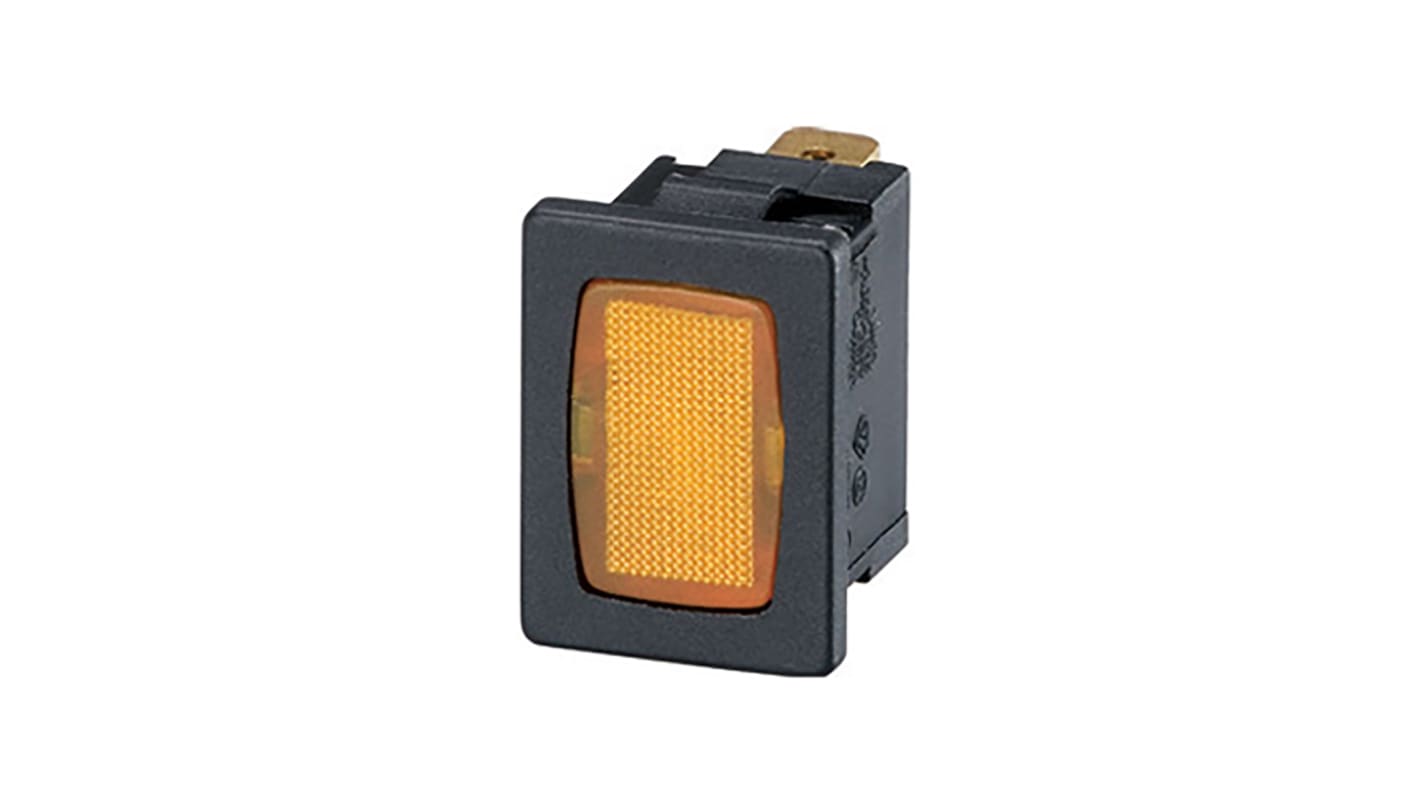 Molveno A5 Series Amber Neon Panel Mount Indicator, 200 → 250V ac, 13 x 19mm Mounting Hole Size