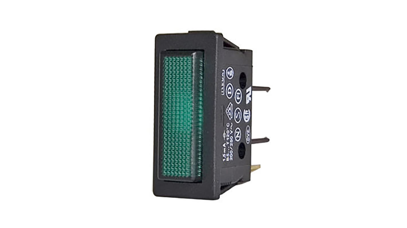 Indicador Neón Molveno B5, Verde, marco Negro, Ø montaje 11 x 30mm, 200 → 250V ac