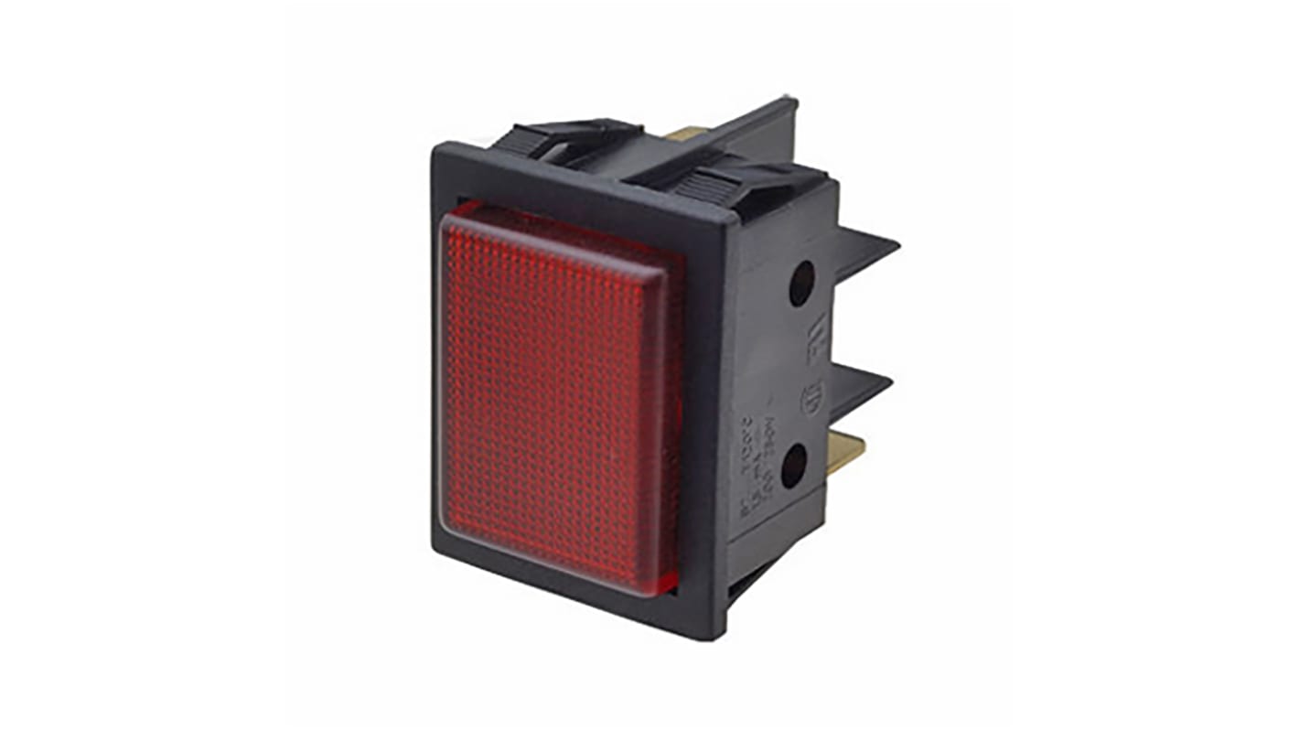 Indicador Neón Molveno B7, Rojo, marco Negro, Ø montaje 22 x 30mm, 200 → 250V ac