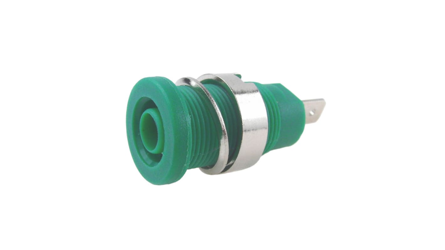 Conector banana hembra Hembra, 24A, 1000V, Contacto Níquel, Estaño, Verde