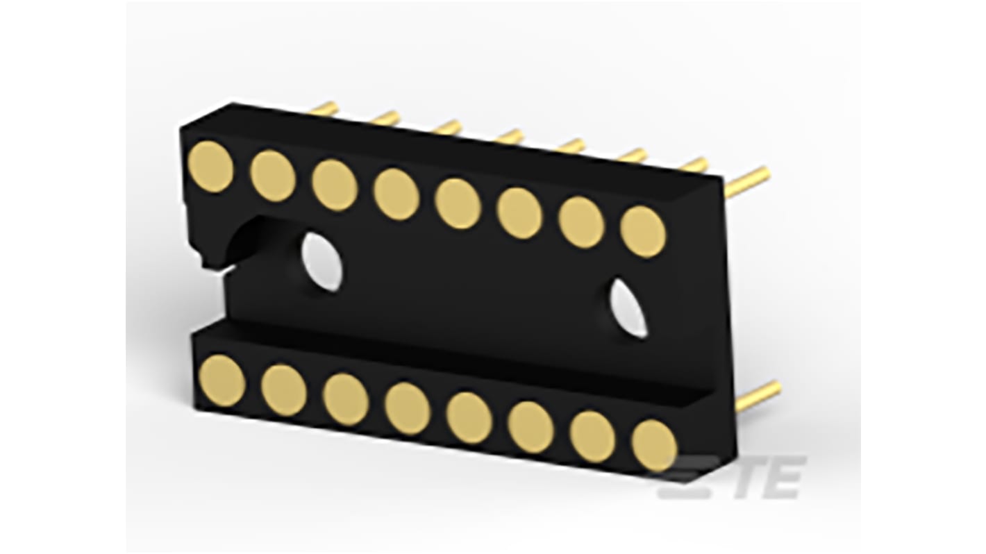 TE Connectivity IC DIL fatning, 2.54mm Afstand, 7.62mm rækkeafstand, 16-Polet, Hulmontering, Standard ben, 3A, 1437536,