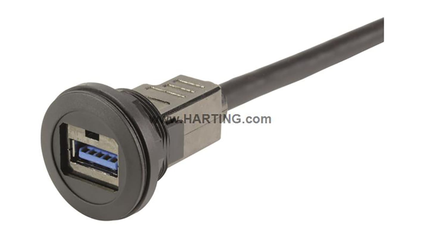 HARTING USB线, USB A公插转USB A母座, 500mm长, USB 3.0, 黑色