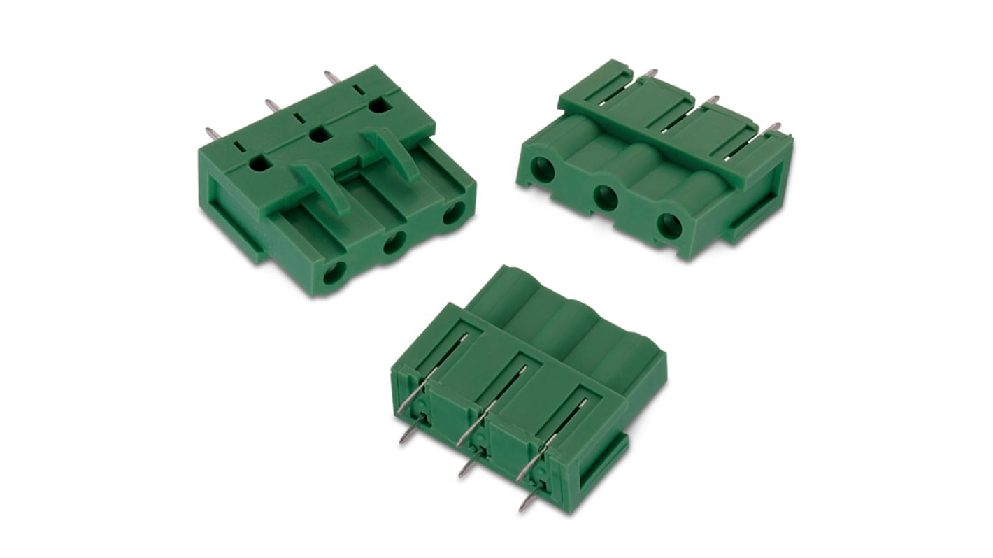 Borne para PCB Wurth Elektronik de 2 vías , paso 7.62mm, 20A, de color Verde, montaje Montaje en orificio pasante,