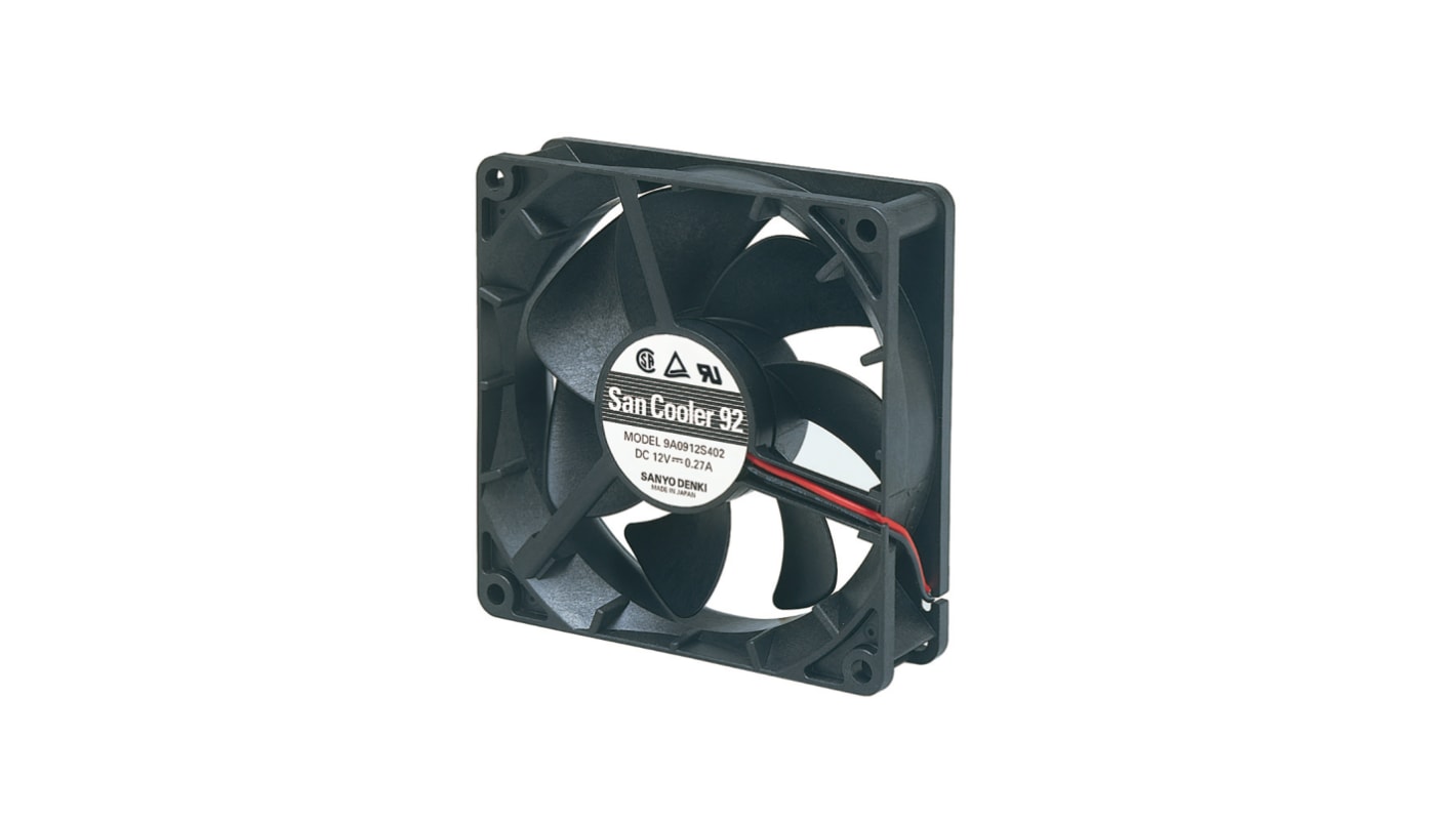 Ventilateur axial 9A Sanyo Denki 12 V c.c., 105.5m³/h, 92 x 92 x 25mm, 4.68W