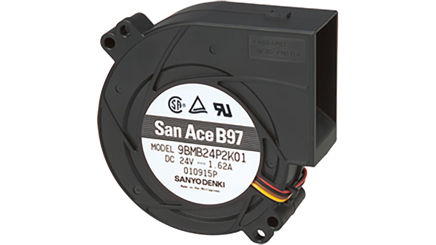 Ventilador Radial Sanyo Denki de 97 x 97 x 33mm, alim 24 V dc, 830mA, salida PWM, caudal 47.3cfm, 61 dB(A)dB(A), 5750rpm