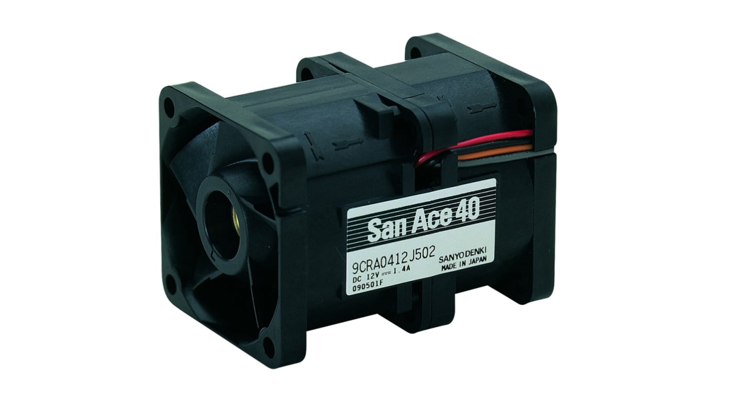 Sanyo Denki axiális ventilátor, 12 V DC, 40 x 40 x 56mm, 27.19ft³/perc, 10400 (Outlet) RPM, 14000 (Inlet) RPM