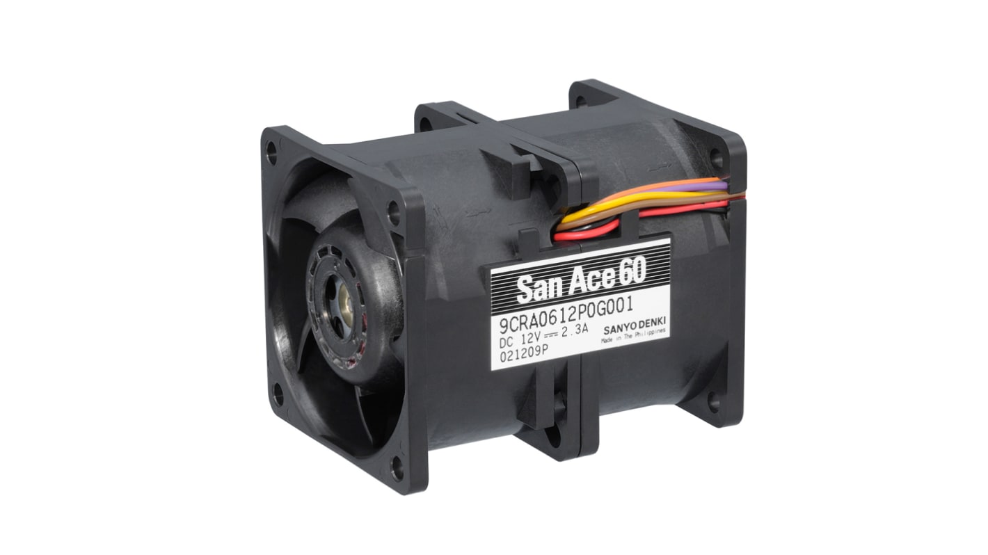 Sanyo Denki 9CRA Series Axial Fan, 12 V dc, DC Operation, 119.9m³/h, 27.6W, 2.3A Max, 60 x 60 x 76mm