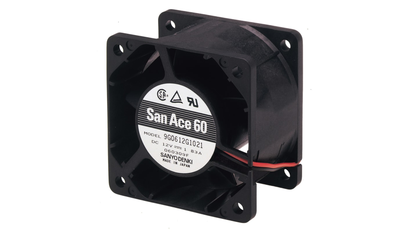 Ventilador Axial Sanyo Denki 9G de 60 x 60 x 38mm, 24 V dc, 20.4W, caudal 110.4m³/h, 58dB(A), salida Pulso