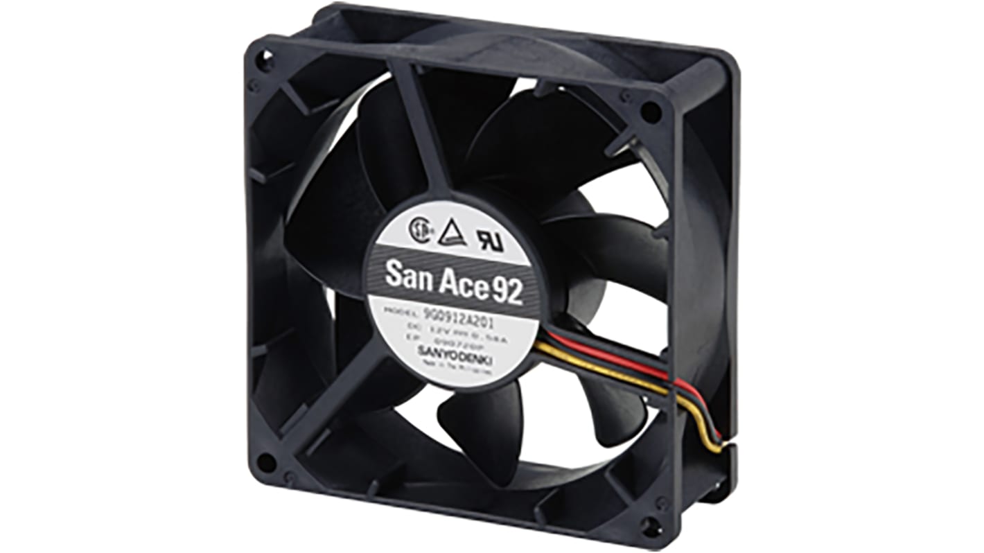 Sanyo Denki 9G Series Axial Fan, 12 V dc, DC Operation, 120.1m³/h, 4.56W, 380mA Max, 92 x 92 x 38mm