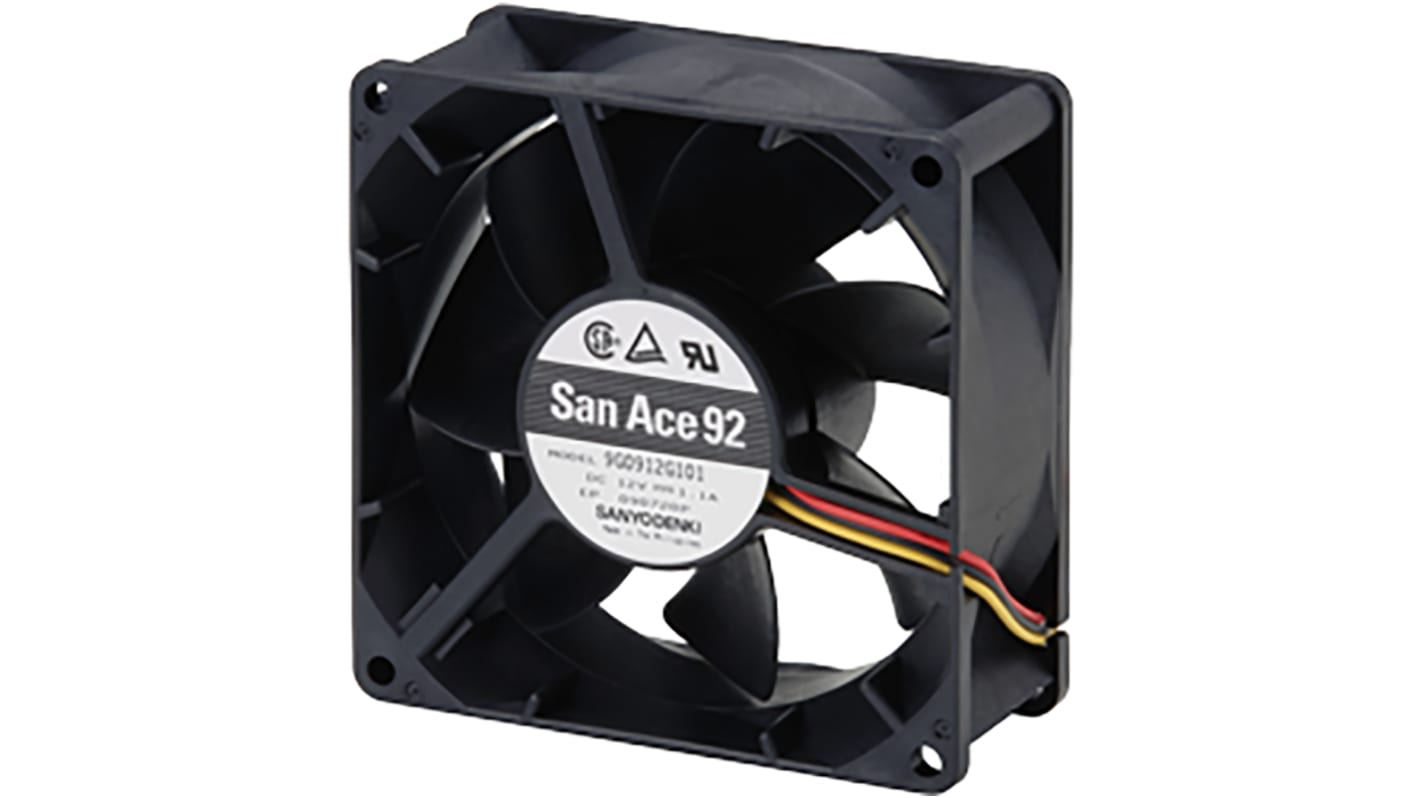 Ventilador Axial Sanyo Denki 9G de 92 x 92 x 38mm, 24 V dc, 13.2W, caudal 186.9m³/h, 50dB(A), salida Pulso