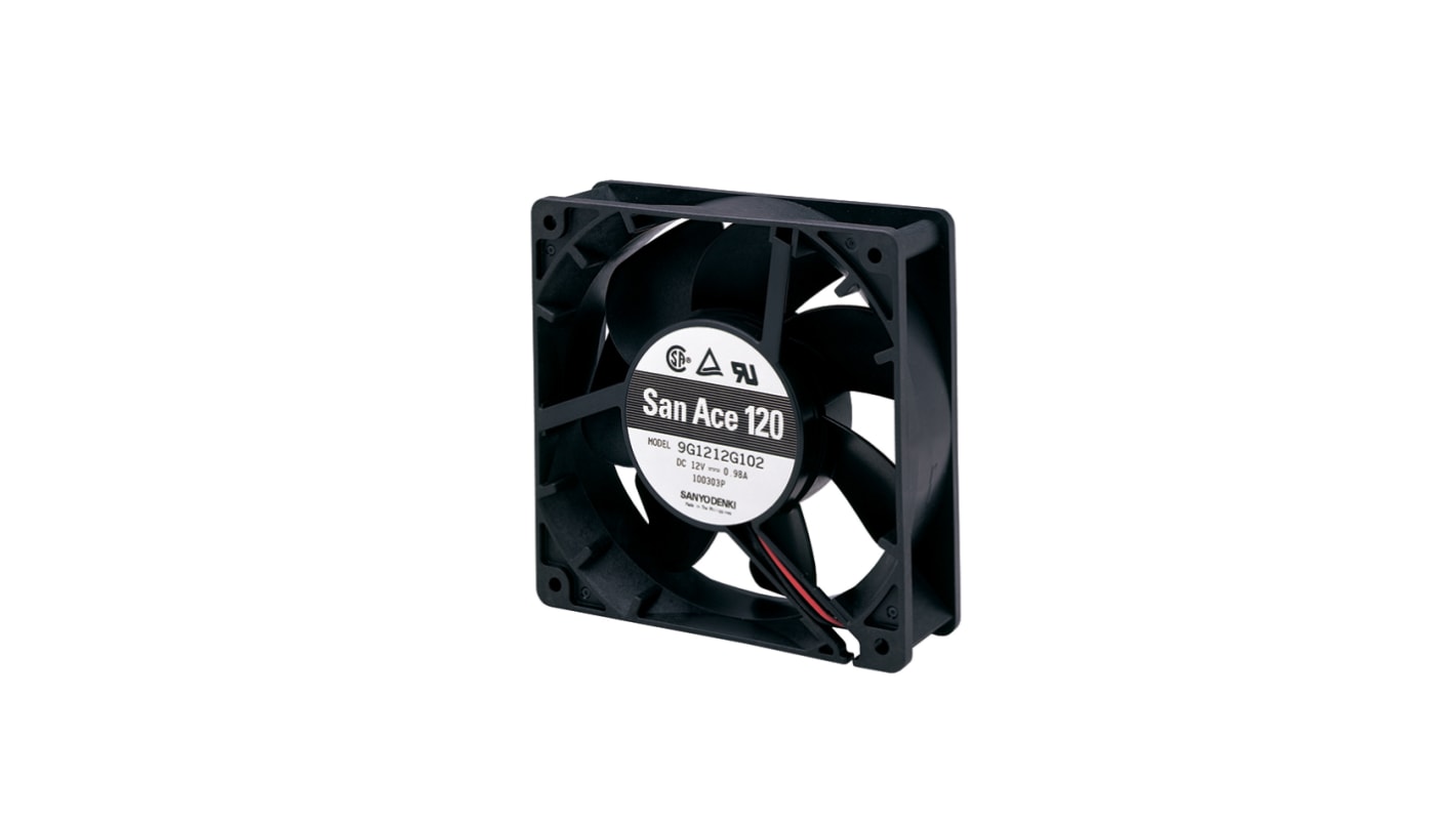 Sanyo Denki 9G Series Axial Fan, 12 V dc, DC Operation, 168.2m³/h, 4.56W, 380mA Max, 119 x 119 x 38mm