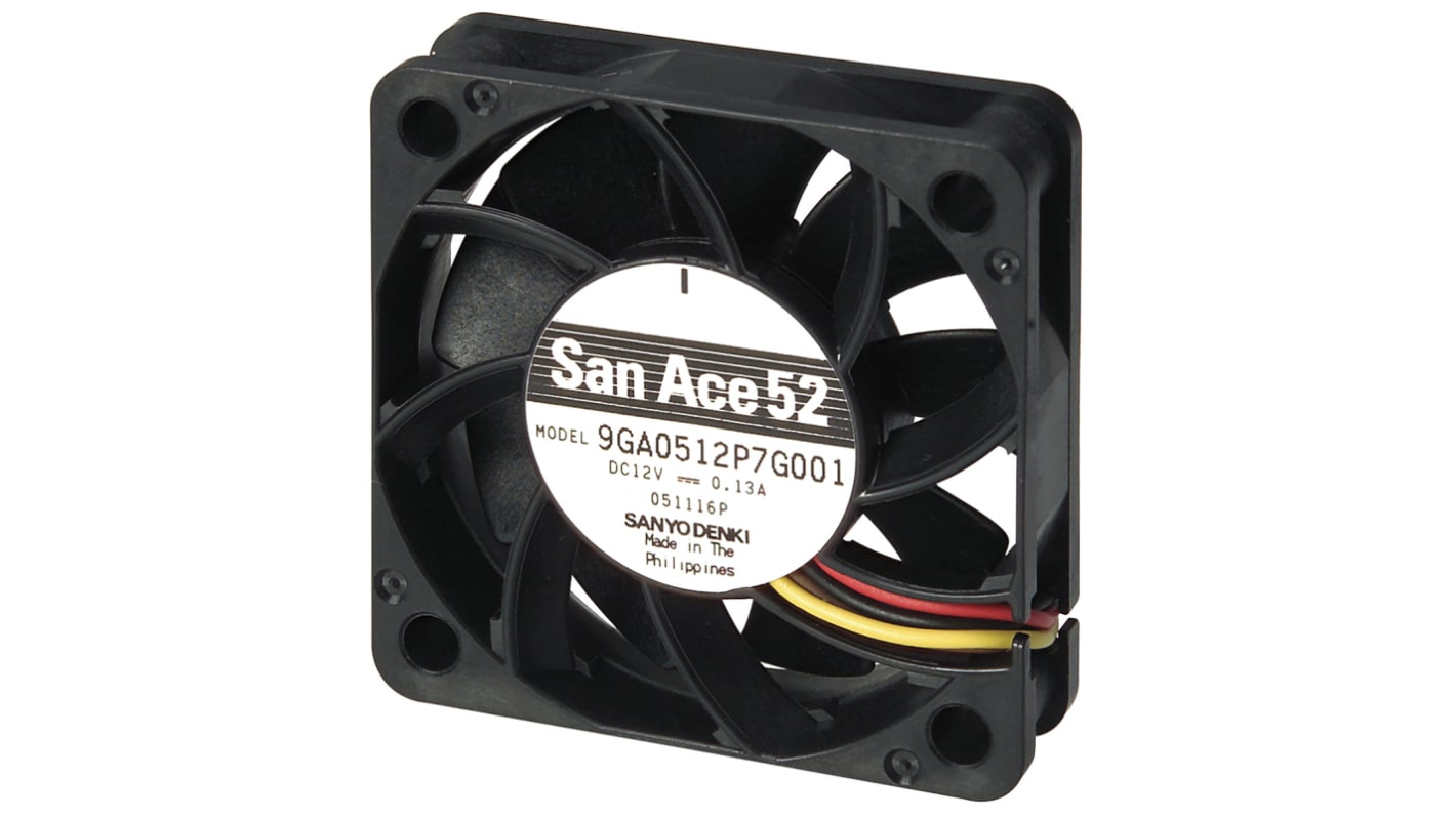 Ventilador Axial Sanyo Denki 9GA de 52 x 52 x 15mm, 12 V dc, 1.56W, caudal 30.1m³/h, 38dB(A), salida Pulso