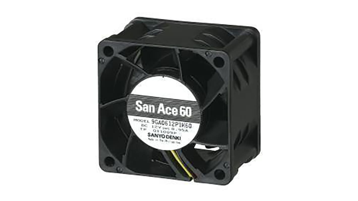 Sanyo Denki 9GA Series Axial Fan, 12 V dc, DC Operation, 90m³/h, 11.4W, 950mA Max, 60 x 60 x 38mm