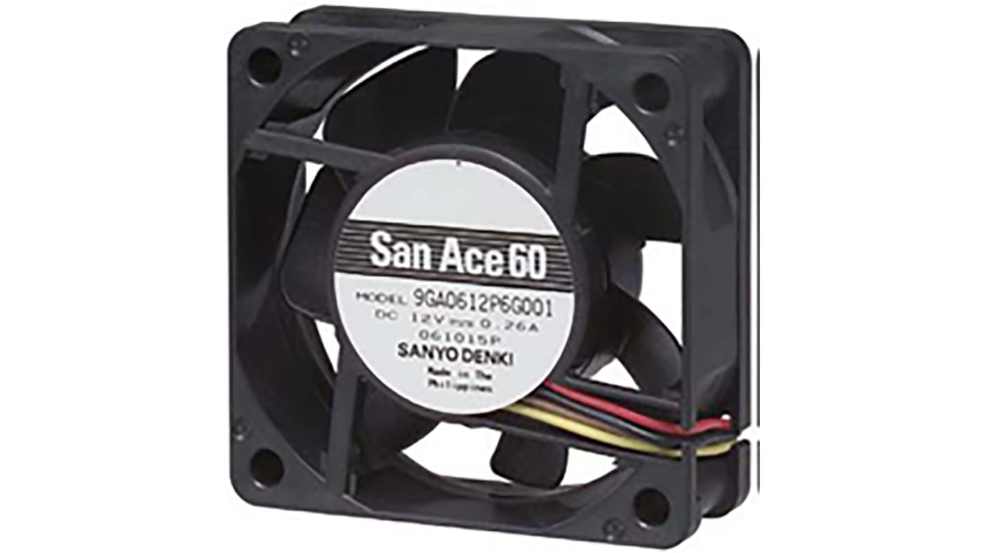 Sanyo Denki 9GA Series Axial Fan, 12 V dc, DC Operation, 52.8m³/h, 3.12W, 260mA Max, 60 x 60 x 20mm