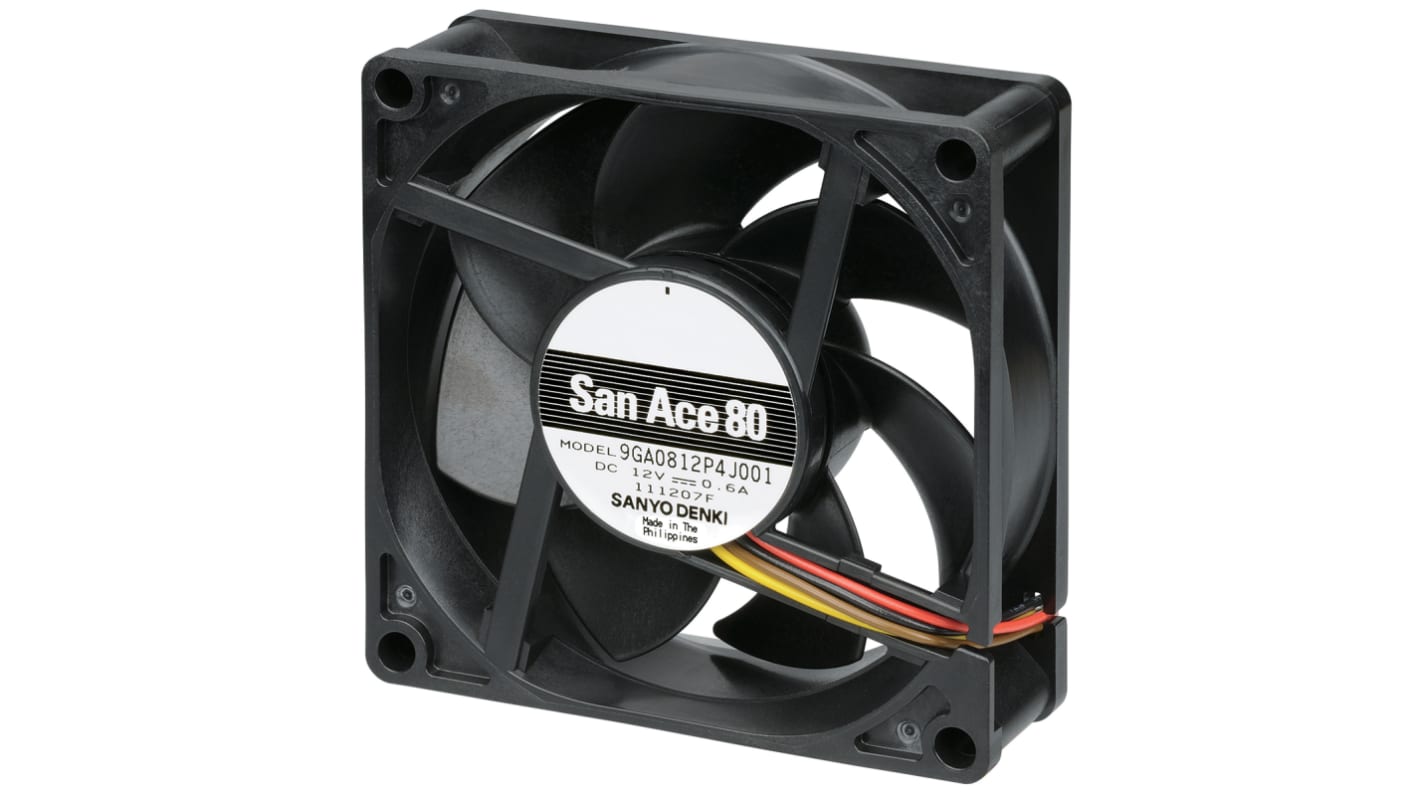 Sanyo Denki San Ace 9GA Series Axial Fan, 12 V dc, DC Operation, 124m³/h, 7.2W, 600mA Max, 80 x 80 x 25mm