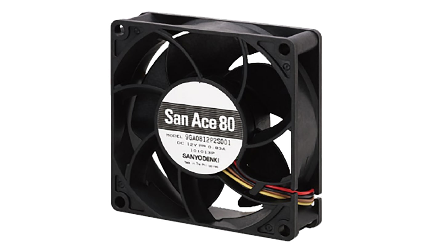 Ventilador Axial Sanyo Denki 9GA de 80 x 80 x 32mm, 24 V dc, 10.1W, caudal 146.9m³/h, 57dB(A), salida Pulso