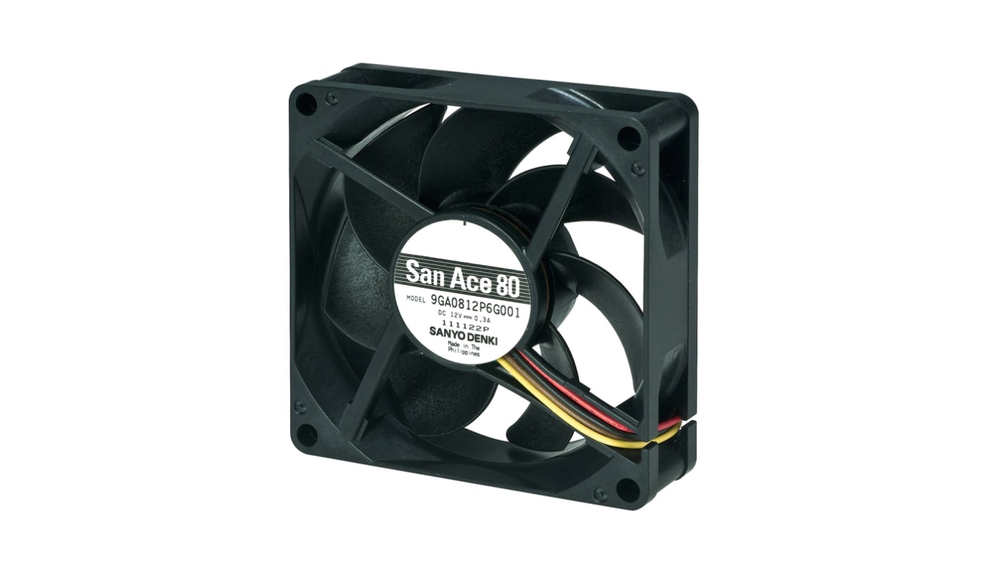 Ventilador Axial Sanyo Denki 9GA de 80 x 80 x 20mm, 24 V dc, 3.6W, caudal 103.2m³/h, 45dB(A), salida Pulso