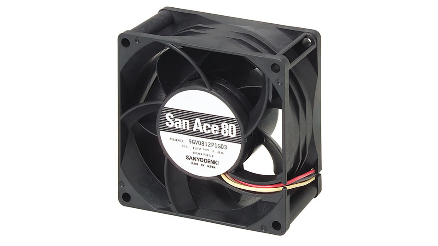 Sanyo Denki 9GV Series Axial Fan, 12 V dc, DC Operation, 234.5m³/h, 45.6W, 3.8A Max, 80 x 80 x 38mm