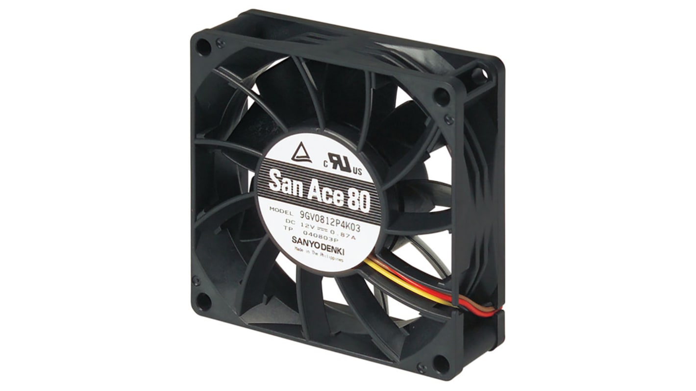 Sanyo Denki 9GV Series Axial Fan, 12 V dc, DC Operation, 103m³/h, 5.6W, 470mA Max, 80 x 80 x 25mm