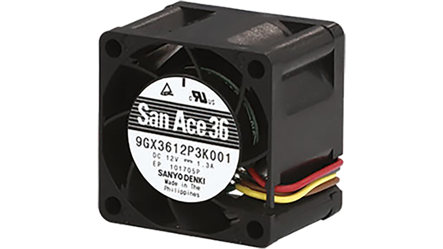 Sanyo Denki 9GX DC-Axiallüfter, Kugellager, 12 V dc / 15.6W, 36 x 36 x 28mm, 24.4cfm