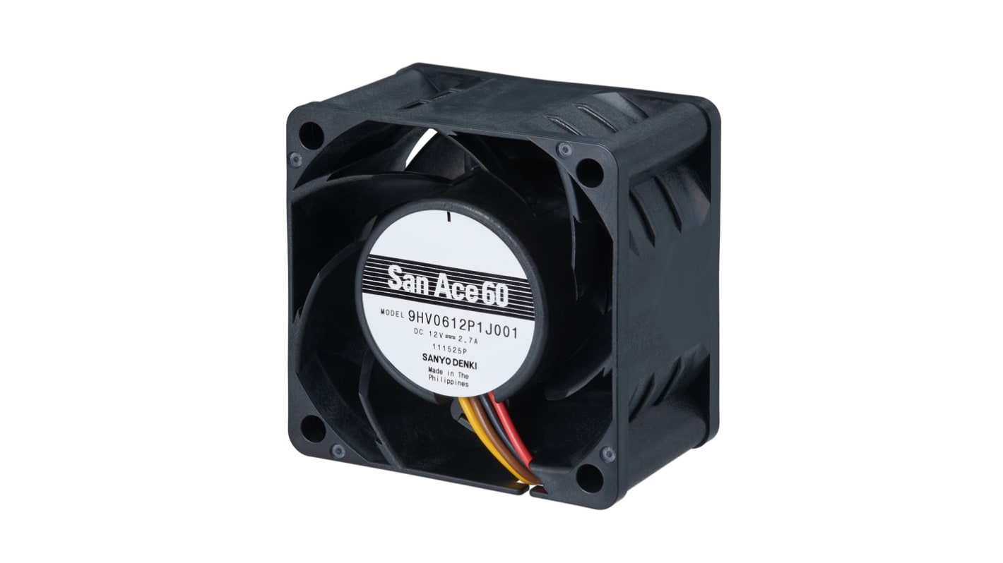 Ventilador Axial Sanyo Denki 9HV de 60 x 60 x 38mm, 12 V dc, 32.4W, caudal 112.8m³/h, 68dB(A), salida Pulso