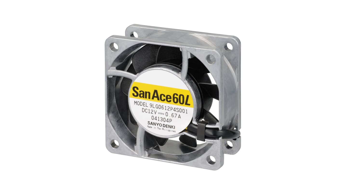 Ventilador Axial Sanyo Denki 9L de 60 x 60 x 25mm, 12 V dc, 8.04W, caudal 83.9m³/h, 53dB(A), salida Pulso