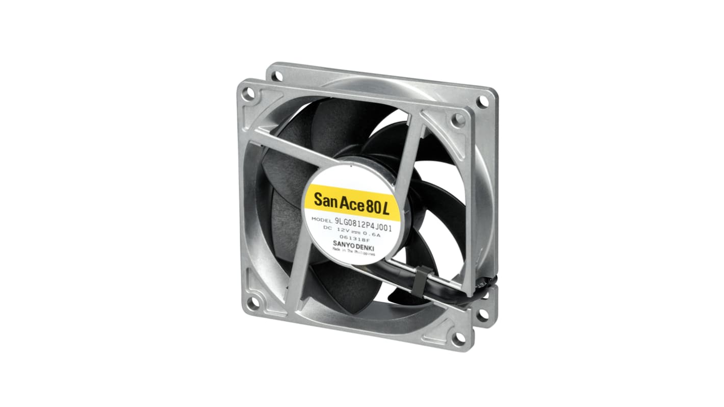 Ventilador Axial Sanyo Denki 9LG de 80 x 80 x 25mm, 24 V dc, 6.72W, caudal 124m³/h, 49dB(A), salida Pulso