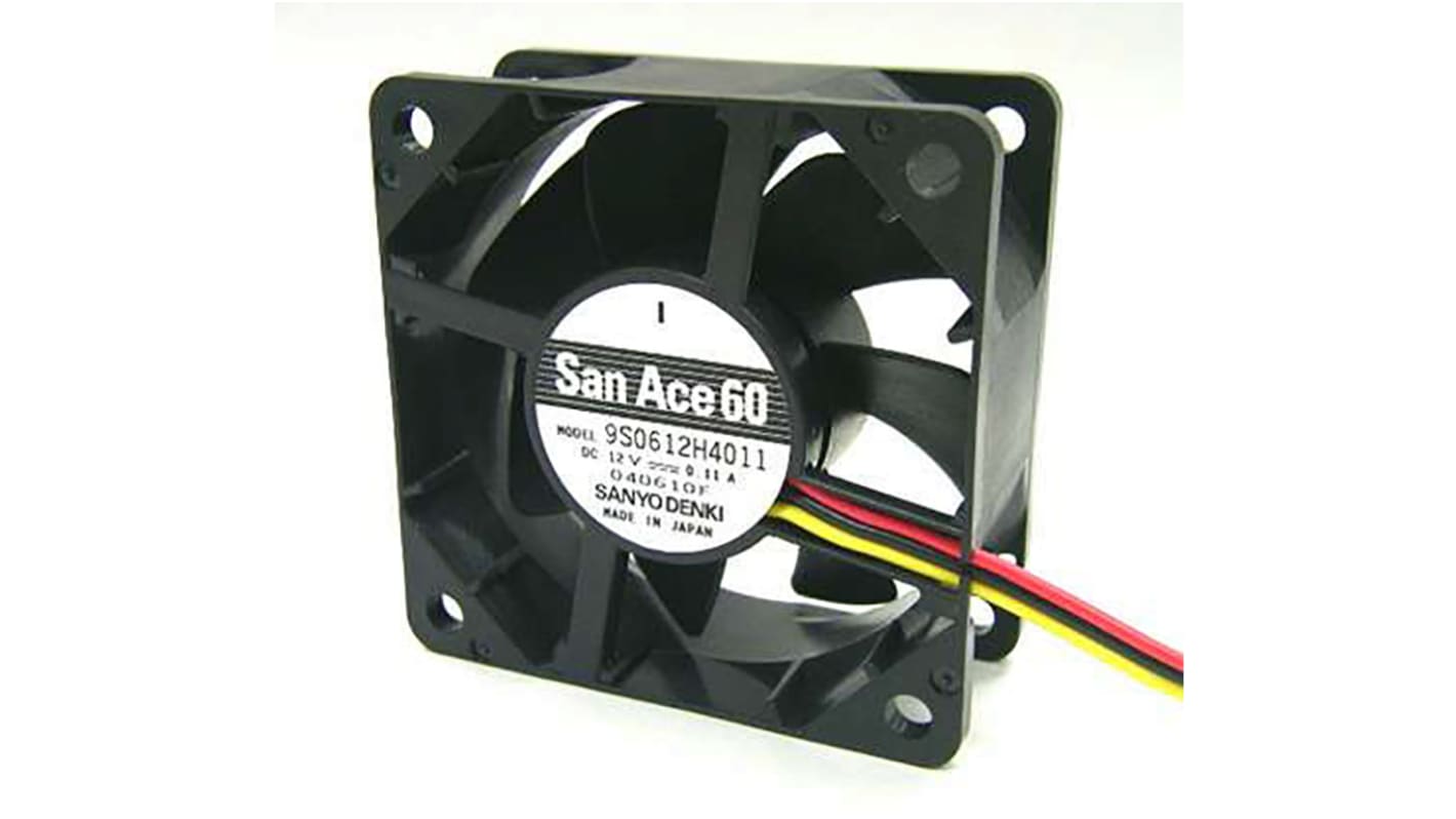 Sanyo Denki 9S Series Axial Fan, 12 V dc, DC Operation, 34.8m³/h, 1.32W, 110mA Max, 60 x 60 x 25mm