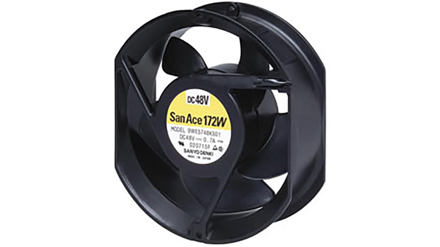 Sanyo Denki 9WE Series Axial Fan, 48 V dc, DC Operation, 509.7m³/h, 33.6W, 700mA Max, IP68, 172 x 150 x 51mm