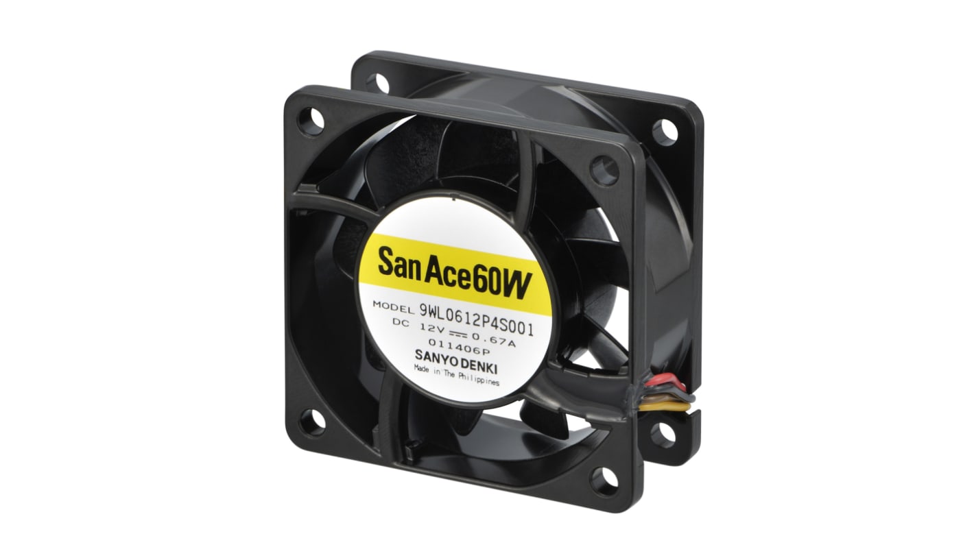 Sanyo Denki 9WL Series Axial Fan, 12 V dc, DC Operation, 65.9m³/h, 4.68W, 390mA Max, IP68, 60 x 60 x 25mm