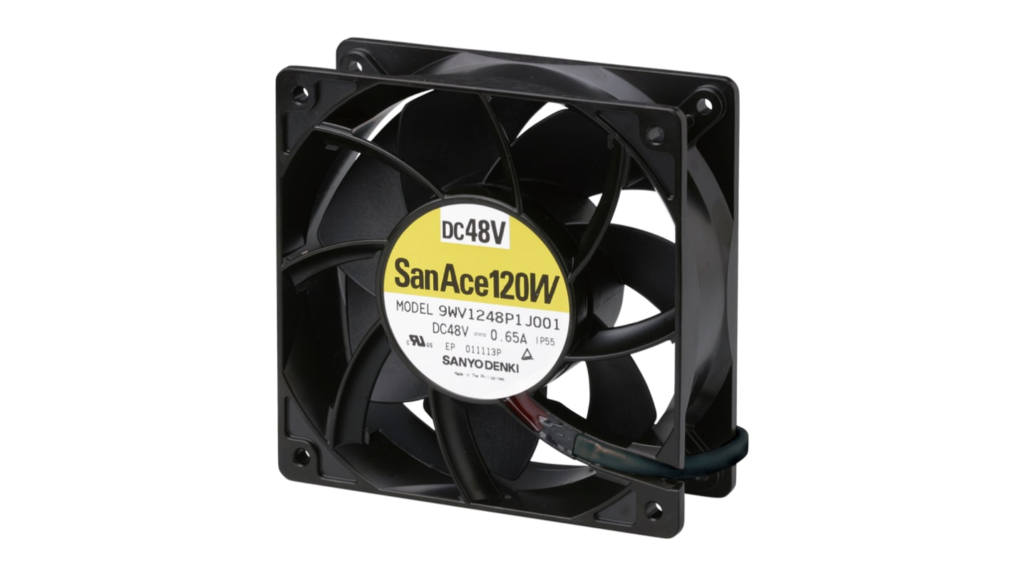 Sanyo Denki 9WV Series Axial Fan, 24 V dc, DC Operation, 309.2m³/h, 19.2W, 800mA Max, IP68, 120 x 120 x 38mm