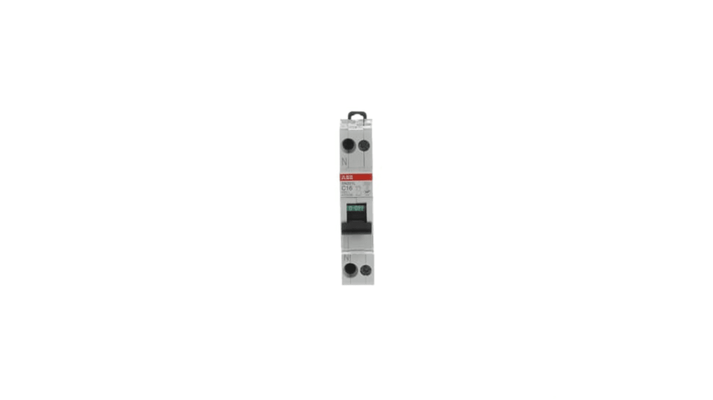 ABB SN201 MCB, 1P+N, 16A Curve C, 230V AC, 4.5 kA Breaking Capacity