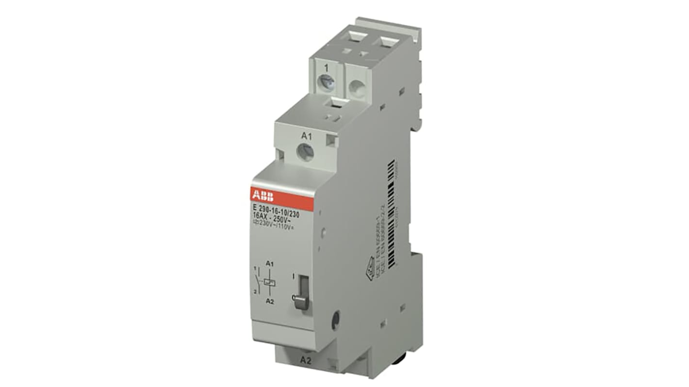 Relé de potencia con enclavamiento ABB E290-16-10/230 de 1 polo, SPST, bobina 110 V dc, 230V ac, 16A, Carril DIN