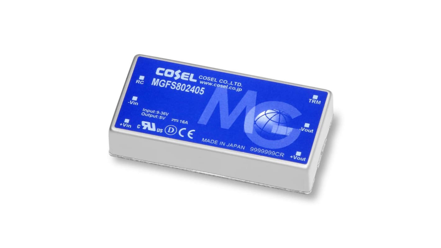Cosel MGF DC-DC Converter, 12V dc/ 6.7A Output, 18 → 76 V dc Input, 80.4W, PCB Mount, +85°C Max Temp -40°C Min