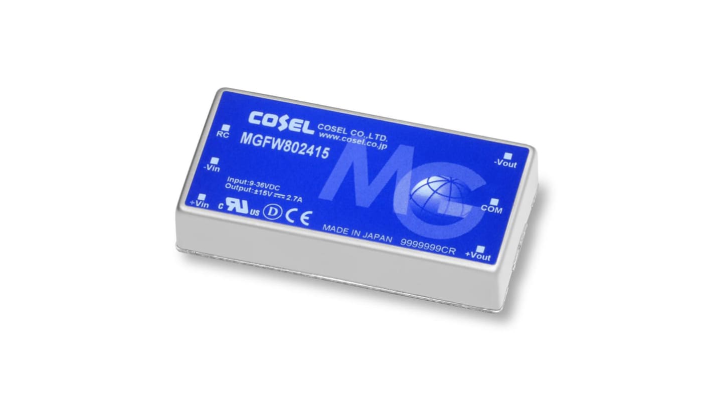 Convertisseur DC-DC Cosel, MGF, Montage sur CI, 81W, 2 sorties, ±15V c.c., 2.7A